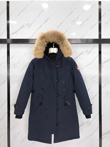 Canada Goose Rossclair Parka — Women's Double-Button Coyote Fur Hood (Black, Red & Navy)