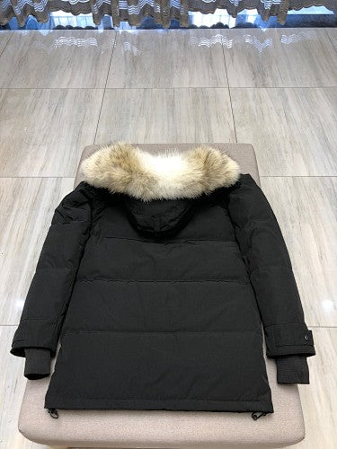 Canada Goose Langford Parka — Coyote Fur Hood (Black, Cream & Navy)