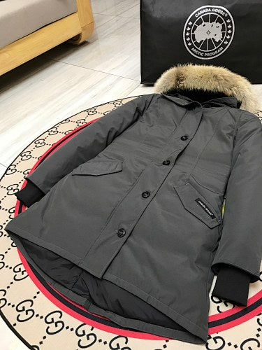 Canada Goose Trillium Parka — Women's Asymmetric Hem, Coyote Fur Hood (Black, Graphite & Red)