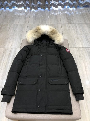 Canada Goose Langford Parka — Coyote Fur Hood (Black, Cream & Navy)