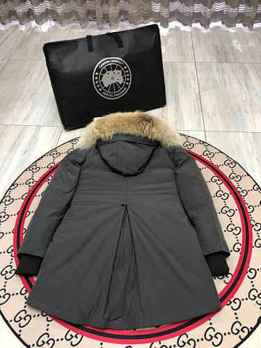 Canada Goose Trillium Parka — Women's Asymmetric Hem, Coyote Fur Hood (Black, Graphite & Red)
