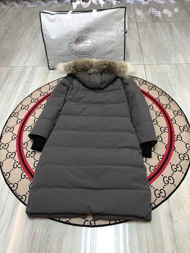 Canada Goose Trillium Parka — Women's Long Fur-Hood Down Coat (Black, Navy & Cream)