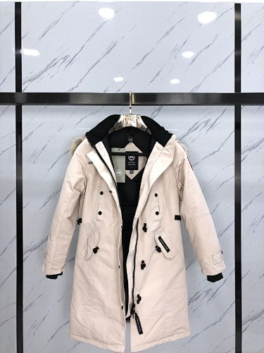 Canada Goose Rossclair Parka — Women's Double-Button Coyote Fur Hood (Black, Red & Navy)