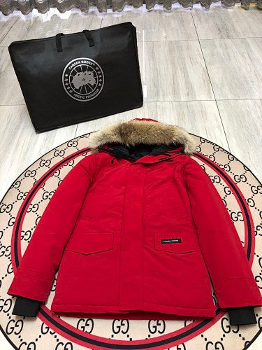 Canada Goose Expedition Parka — Coyote Fur Hood, Unisex Mid-Length (Black, Graphite & Red)