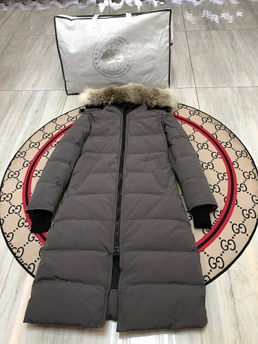 Canada Goose Trillium Parka — Women's Long Fur-Hood Down Coat (Black, Navy & Cream)