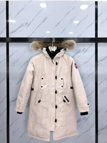 Canada Goose Rossclair Parka — Women's Double-Button Coyote Fur Hood (Black, Red & Navy)