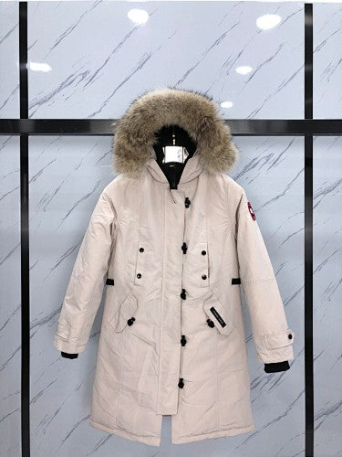 Canada Goose Rossclair Parka — Women's Double-Button Coyote Fur Hood (Black, Red & Navy)