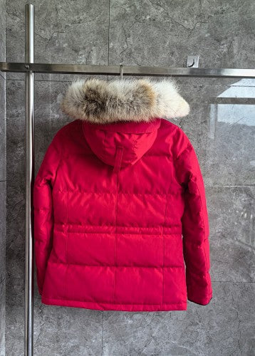 Canada Goose Chelsea Parka — Women's Quilted Short, Coyote Fur Hood (Black, Red & White)