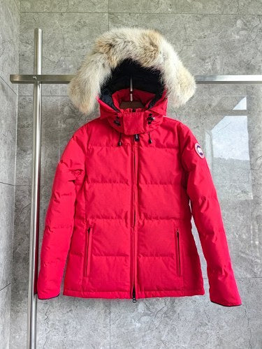Canada Goose Chelsea Parka — Women's Quilted Short, Coyote Fur Hood (Black, Red & White)