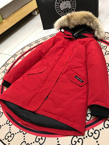 Canada Goose Trillium Parka — Women's Asymmetric Hem, Coyote Fur Hood (Black, Graphite & Red)