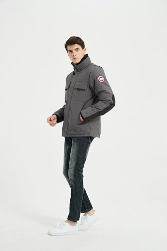 Canada Goose Forester Down Jacket — Men's Stand Collar, No Hood (Graphite & Black)