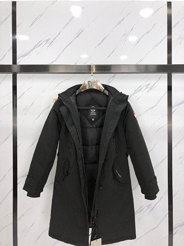 Canada Goose Rossclair Parka — Women's Double-Button Coyote Fur Hood (Black, Red & Navy)