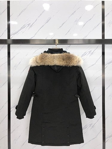 Canada Goose Rossclair Parka — Women's Double-Button Coyote Fur Hood (Black, Red & Navy)
