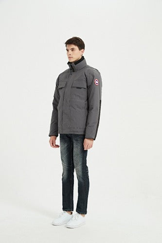Canada Goose Forester Down Jacket — Men's Stand Collar, No Hood (Graphite & Black)