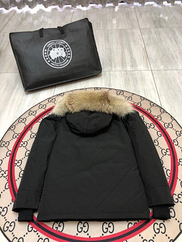 Canada Goose Expedition Parka — Coyote Fur Hood, Unisex Mid-Length (Black, Graphite & Red)