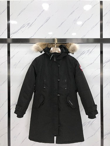 Canada Goose Rossclair Parka — Women's Double-Button Coyote Fur Hood (Black, Red & Navy)
