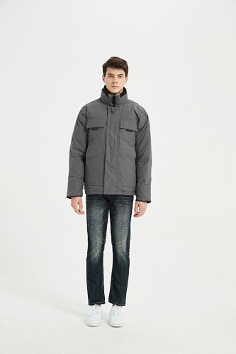 Canada Goose Forester Down Jacket — Men's Stand Collar, No Hood (Graphite & Black)