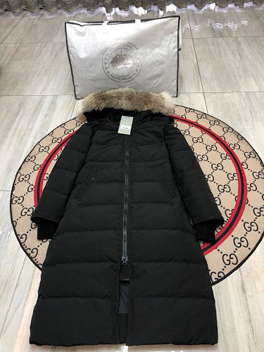 Canada Goose Trillium Parka — Women's Long Fur-Hood Down Coat (Black, Navy & Cream)