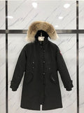 Canada Goose Rossclair Parka — Women's Double-Button Coyote Fur Hood (Black, Red & Navy)